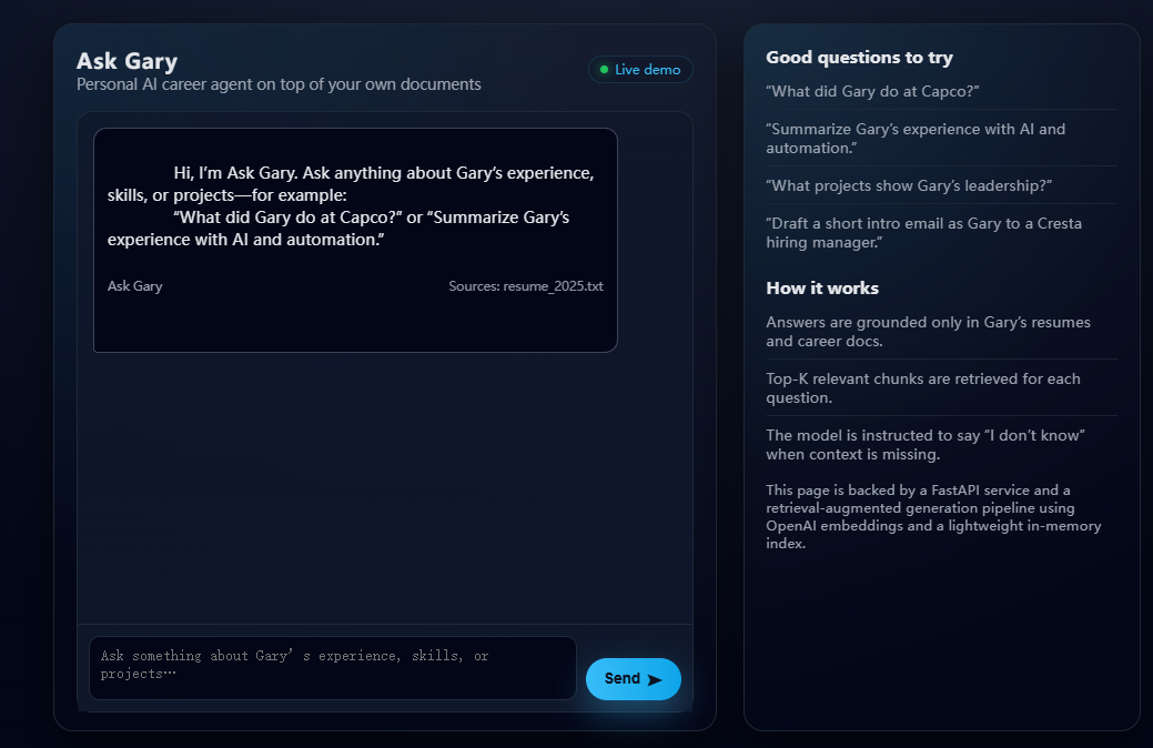 Ask Gary chat interface