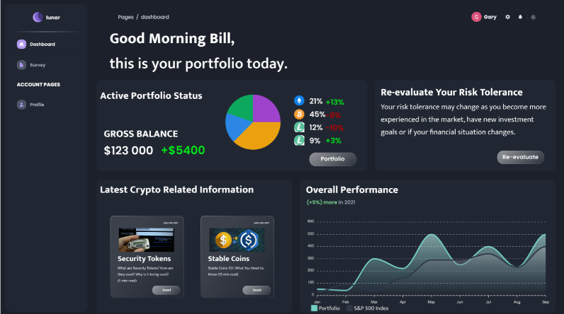 Lunar crypto portfolio builder interface